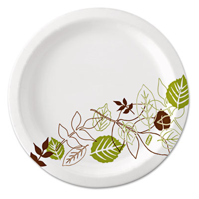 Pathways Soak-Proof Shield Mediumweight Paper Plates, WiseSize, 6.88" dia, Green/Burgundy, 500/Carton