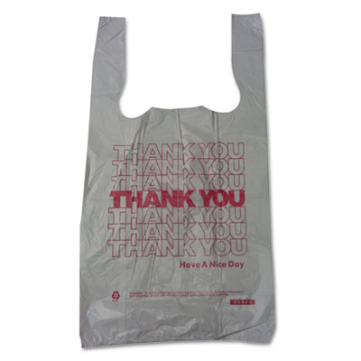 Plastic Thank-You T-Sack, 2 mil, 4" x 15", White, 2,000/Carton