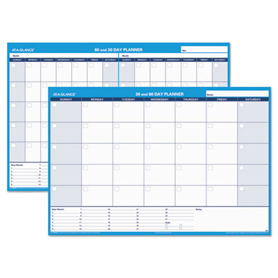 30/60-Day Undated Horizontal Erasable Wall Planner, 48 x 32, White/Blue Sheets, Undated