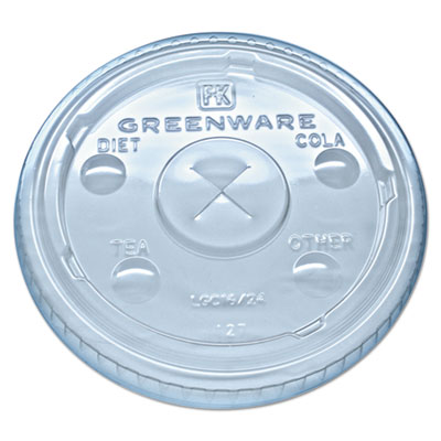 Greenware Cold Drink Lids, Fits 16 oz, 18 oz, 24 oz Cups, X-Slot, Clear, 1,000/Carton