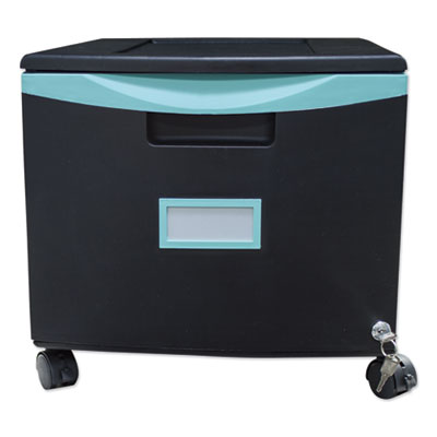Single-Drawer Mobile Filing Cabinet, 1 Legal/Letter-Size File Drawer, Black/Teal, 14.75" x 18.25" x 12.75"