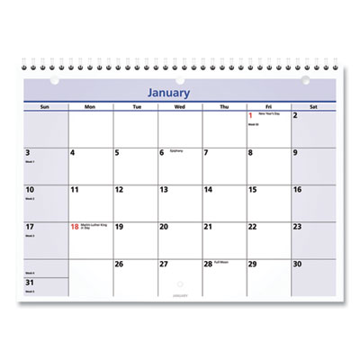 QuickNotes Desk/Wall Calendar, 3-Hole Punched, 11 x 8, White/Blue/Yellow Sheets, 12-Month (Jan to Dec): 2024