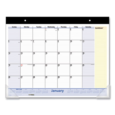 QuickNotes Desk Pad, 22 x 17, White/Blue/Yellow Sheets, Black Binding, Clear Corners, 13-Month (Jan to Jan): 2024 to 2025