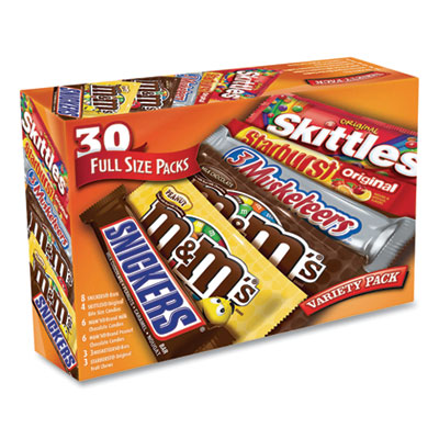 Full-Size Candy Bars Variety Pack, Assorted, 30/Box, Ships in 1-3 Business Days