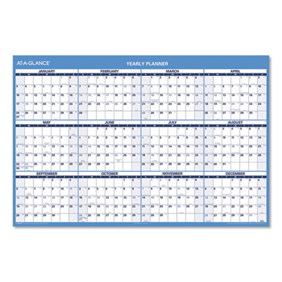 Horizontal Reversible/Erasable Wall Planner, 48 x 32, White/Blue Sheets, 12-Month (Jan to Dec): 2024