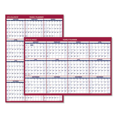 Erasable Vertical/Horizontal Wall Planner, 24 x 36, White/Blue/Red Sheets, 12-Month (Jan to Dec): 2024