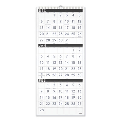 Three-Month Reference Wall Calendar, Contemporary Artwork/Formatting, 12 x 27, White Sheets, 15-Month (Dec-Feb): 2023 to 2025
