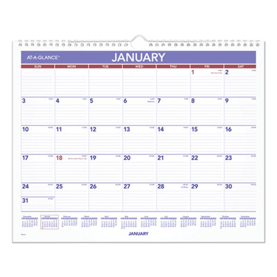 Monthly Wall Calendar, 15 x 12, White/Red/Blue Sheets, 12-Month (Jan to Dec): 2024