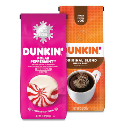 Original Blend Coffee, Dunkin Original/Polar Peppermint, 12 oz/11 oz Bag, 2/Pack, Ships in 1-3 Business Days