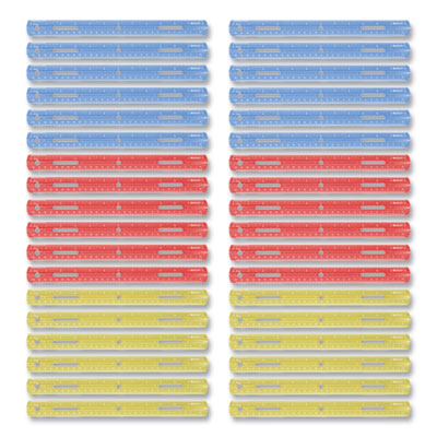 Plastic Ruler, Standard/Metric, 12" (30 cm) Long, Assorted Translucent Colors