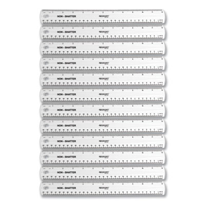 Non-Shatter Flexible Ruler, Standard/Metric, 12" (30 cm) Long, Plastic, Clear, 12/Box