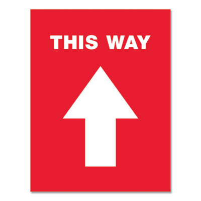 Social Distancing Floor Decals, 8.5 x 11, This Way, Red Face, White Graphics, 5/Pack