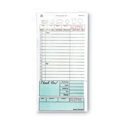 Guest Check Pad, 16 Lines, Two-Part Carbonless, 4.2 x 8.25, 50 Forms/Pad, 50 Pads/Carton
