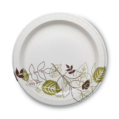 Pathways Soak Proof Shield Heavyweight Paper Plates, 10.13" dia, Green/Burgundy, 125/Pack