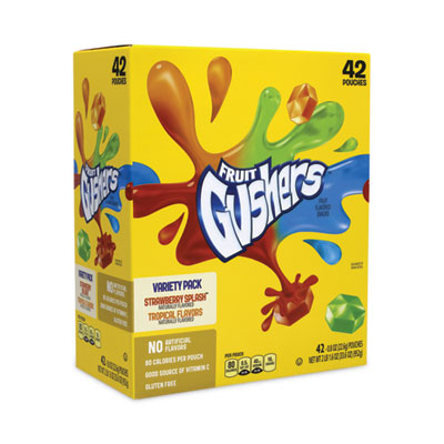 Fruit Gushers Fruit Snacks, Strawberry and Tropical Fruit Flavors, 0.8 oz, 42 Pouches/Carton, Ships in 1-3 Business Days