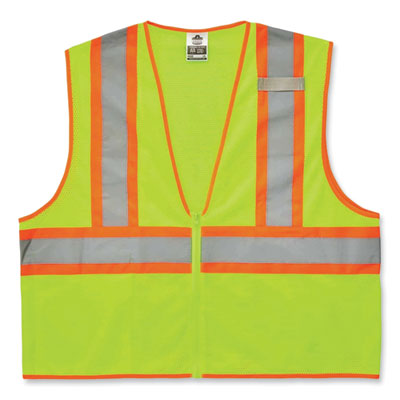 GloWear 8229Z Class 2 Economy Two-Tone Zipper Vest, Polyester, X-Small, Lime, Ships in 1-3 Business Days
