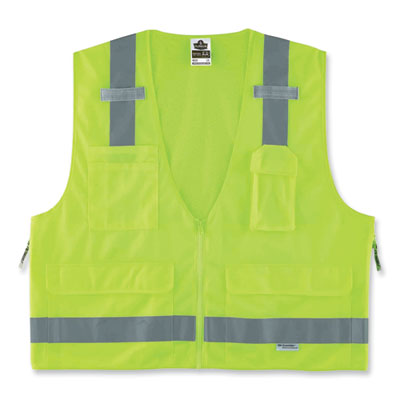 GloWear 8250Z Class 2 Surveyors Zipper Vest, Polyester, Small/Medium, Lime, Ships in 1-3 Business Days