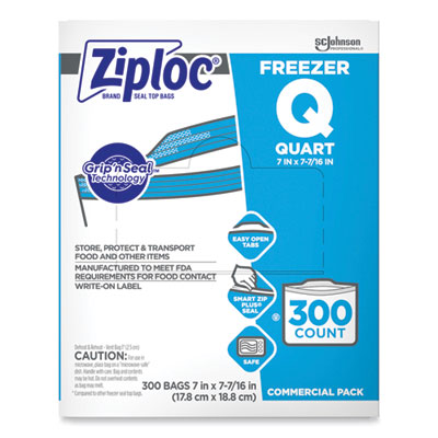 Double Zipper Freezer Bags, 1 qt, 2.7 mil, 7" x 7.75", Clear, 300/Carton
