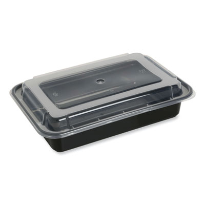 Food Container with Lid, 38 oz, 8.81 x 6.02 x 2.48, Black/Clear, Plastic, 150/Carton