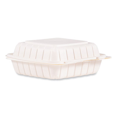 Hinged Lid Containers, Single Compartment, 8.25 x 8 x 3, White, Plastic, 150/Carton