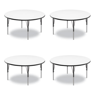 Dry Erase Markerboard Activity Tables, Round, 42" x 19" to 29", White Top, Black Legs, 4/Pallet, Ships in 4-6 Business Days