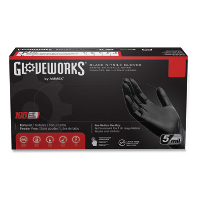 Industrial Nitrile Gloves, Powder-Free, 5 mil, X-Large, Black, 100 Gloves/Box, 10 Boxes/Carton