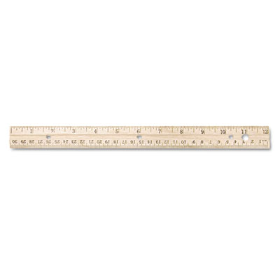 Three-Hole Punched Wood Ruler English and Metric With Metal Edge, 12" Long
