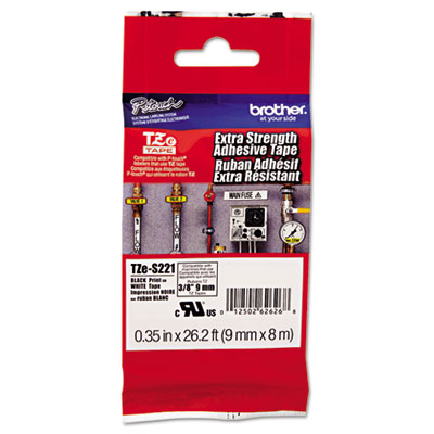 TZe Extra-Strength Adhesive Laminated Labeling Tape, 0.35" x 26.2 ft, Black on White