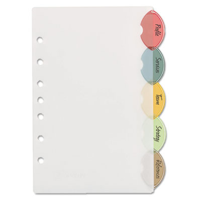 Insertable Style Edge Tab Plastic Dividers, 7-Hole Punched, 5-Tab, 8.5 x 5.5, Translucent, 1 Set