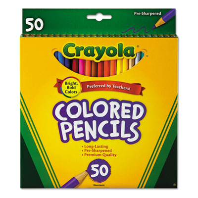 Long-Length Colored Pencil Set, 3.3 mm, 2B, Assorted Lead and Barrel Colors, 50/Box