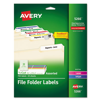 Permanent TrueBlock File Folder Labels with Sure Feed Technology, 0.66 x 3.44, White, 30/Sheet, 25 Sheets/Pack