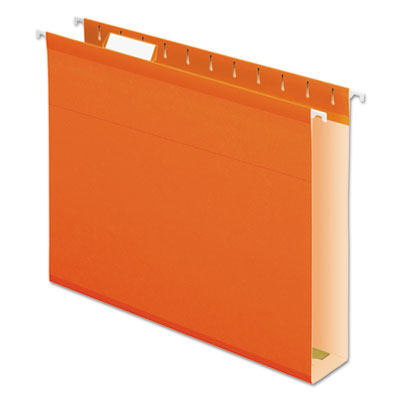Extra Capacity Reinforced Hanging File Folders with Box Bottom, 2" Capacity, Letter Size, 1/5-Cut Tabs, Orange, 25/Box
