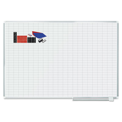 Gridded Magnetic Steel Dry Erase Planning Board with Accessories, 1 x 2 Grid, 72 x 48, White Surface, Silver Aluminum Frame