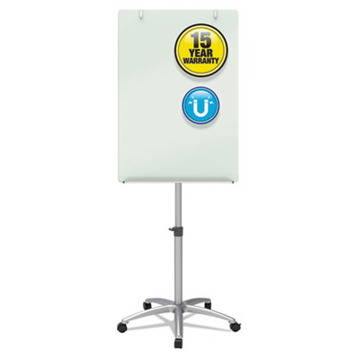 Infinity Glass Mobile Presentation Easel, 3 ft x 2 ft, Silver/White