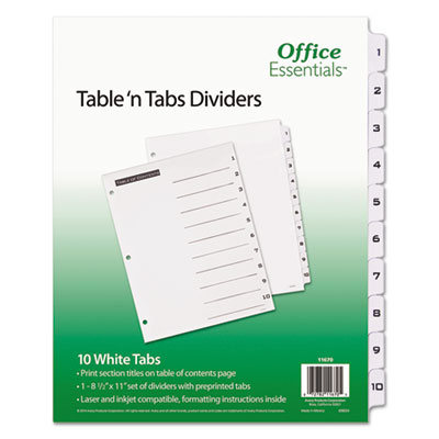 Table 'n Tabs Dividers, 10-Tab, 1 to 10, 11 x 8.5, White, White Tabs, 1 Set
