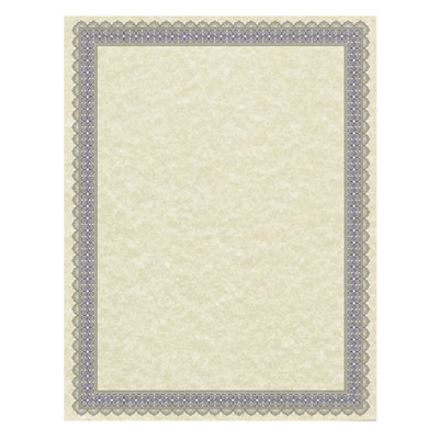 Parchment Certificates, Antique, 8.5 x 11, Ivory with Blue/Silver Foil Border, 50/Pack