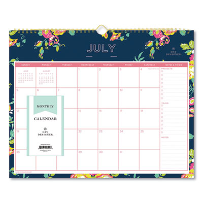 Day Designer Peyton Academic Wall Calendar, Floral Artwork, 15 x 12, White/Navy Sheets, 12-Month (July to June): 2023 to 2024