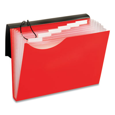 Seven-Pocket Poly Expanding File, 1" Expansion, 7 Sections, Elastic Cord Closure, 1/6-Cut Tabs, Letter Size, Red