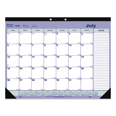 Academic Monthly Desk Pad Calendar, 21.25 x 16, White/Blue/Green, Black Binding/Corners, 13-Month (July-July): 2023 to 2024