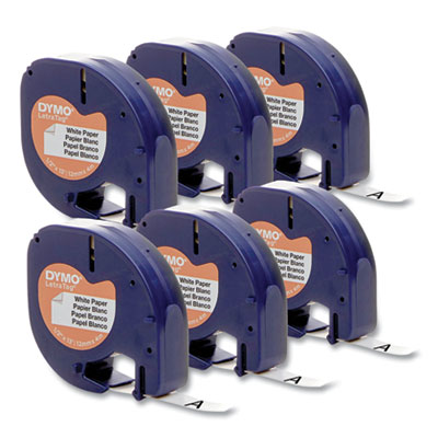 LetraTag Paper Label Tape Cassettes, 0.5" x 13 ft, White, 6/Box
