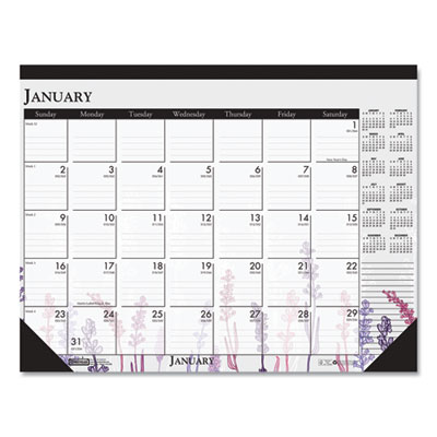 Recycled Desk Pad Calendar, Wild Flowers Artwork, 18.5 x 13, White Sheets, Black Binding/Corners,12-Month (Jan-Dec): 2024