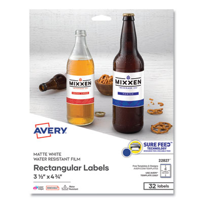 Removable Print-to-the-Edge White Labels w/ Sure Feed, 3.5 x 4.75, 32/Pack