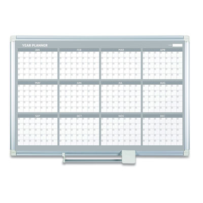 Magnetic Dry Erase Calendar Board, 12-Month, 48 x 36, White Surface, Silver Aluminum Frame