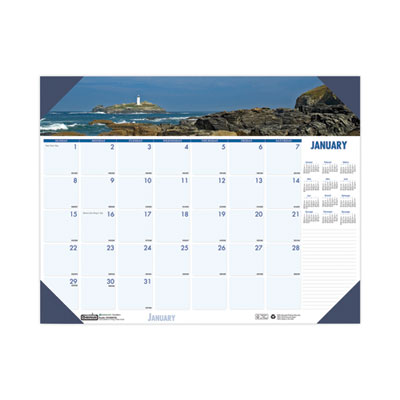 Earthscapes Recycled Monthly Desk Pad Calendar, Coastlines Photos, 18.5 x 13, Black Binding/Corners,12-Month (Jan-Dec): 2024