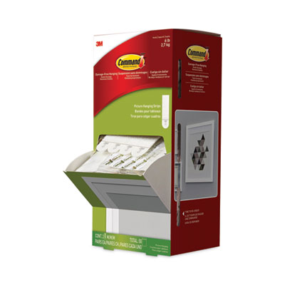 Picture Hanging Strips, Cabinet Pack, Removable, Holds Up to 6 lbs per Pair, 0.75 x 2.75, White, 4/Set, 50 Sets/Carton