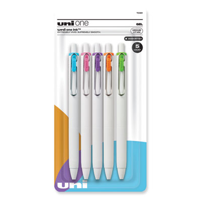 uniONE Gel Pen, Retractable, Medium 0.7 mm, Assorted Fashion Ink Colors, Assorted Barrel Colors, 5/Pack