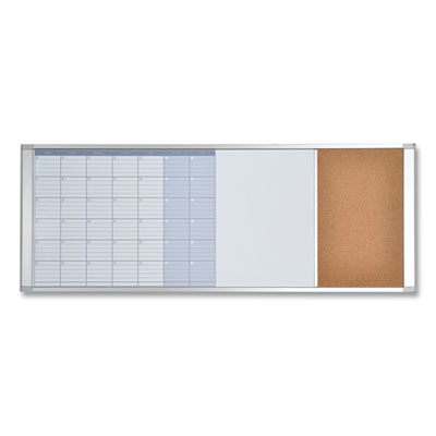 Magnetic Calendar Combo Board, 48 x 18, White Surface, Aluminum Frame