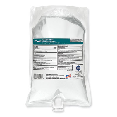 Clario E3 Alcohol Free Foaming Hand Sanitizer, 1,000 mL Bag, Fragrance-Free, 6/Carton