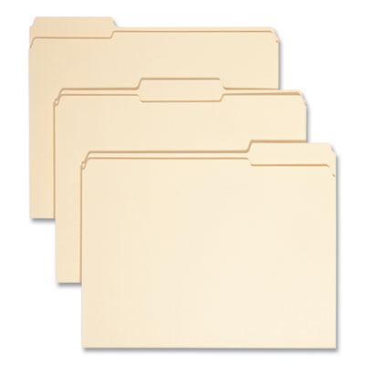 100% Recycled Reinforced Top Tab File Folders, 1/3-Cut Tabs: Assorted, Letter Size, 0.75" Expansion, Manila, 100/Box
