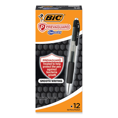 PrevaGuard Gel-ocity Retractable Gel Pen, Medium 0.7 mm, Black Ink, Clear/Black Barrel, Dozen